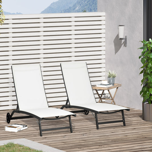 Set de 2 Șezlonguri Rabatabile pe 5 Niveluri, Șezlonguri din Aluminiu și Țesătură Respirabilă, 66x165x102 cm, Albastru