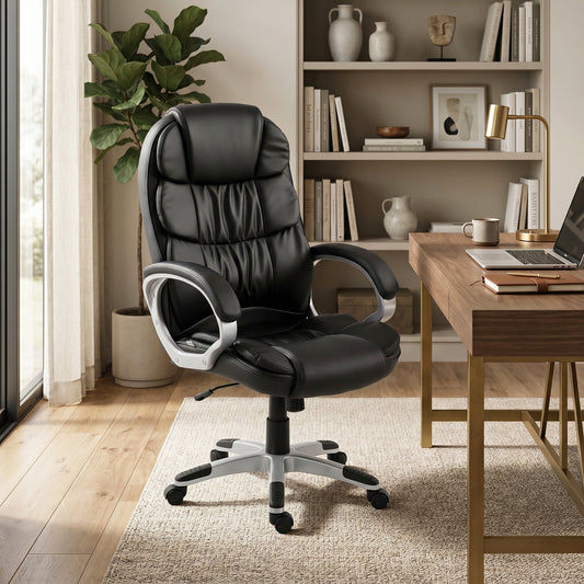 Scaun Birou Ergonomic Rotativ din Piele PU, Funcție Legănare, Înălțime Reglabilă, Capacitate 120kg, Negru