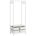 Suport de Haine cu Dulap pentru Pantofi, 4 Coșuri și 8 Cârlige, din Oțel și Plastic, 63x37x153 cm, Alb
