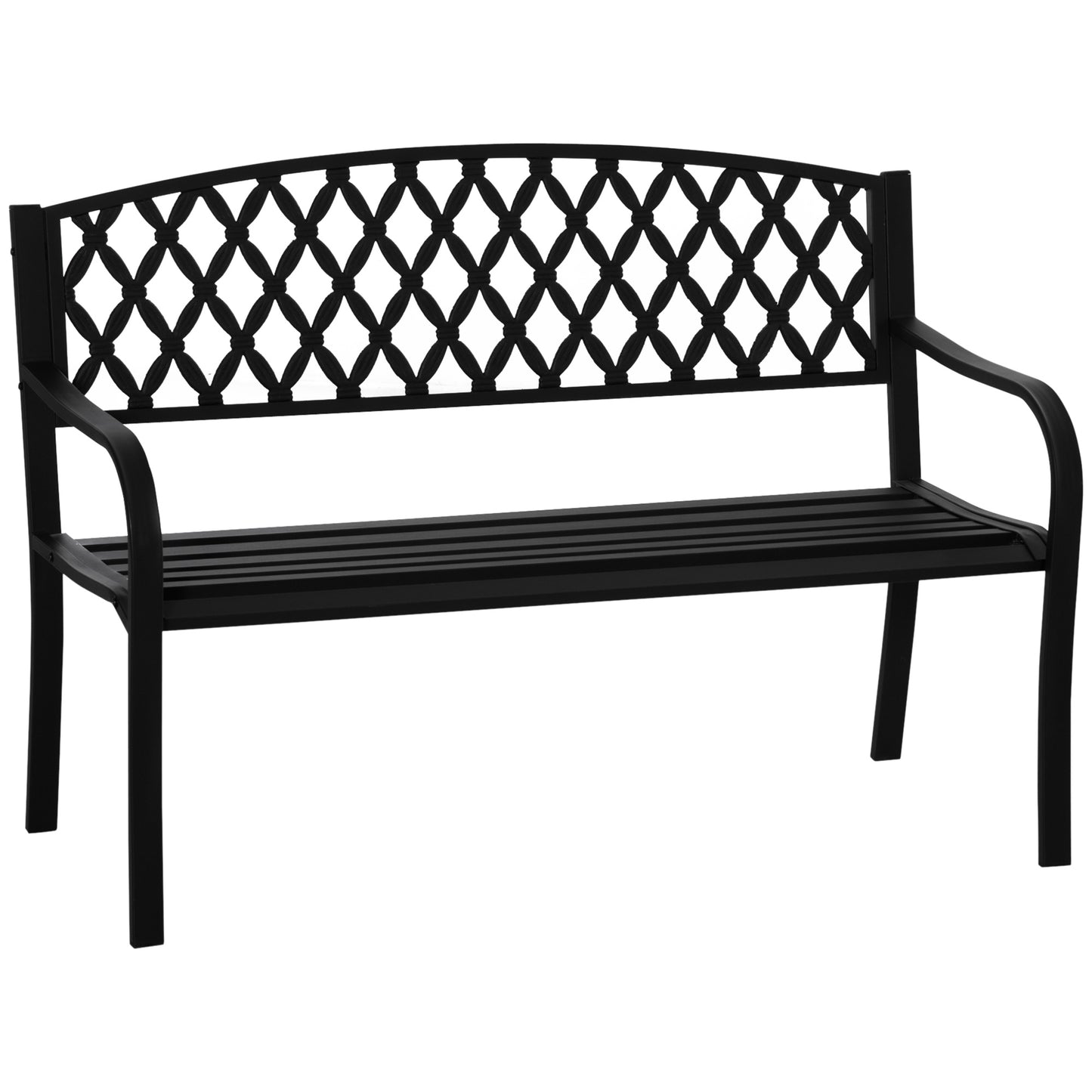 Bancuta de gradina 2 locuri cu brate in otel si fonta, 128x58.5x89cm, negru