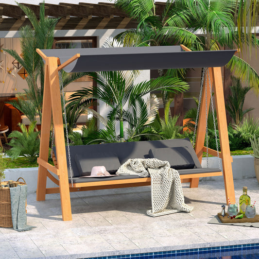 Balansoar de Gradina 3 Locuri, 225.5x113x180cm, Gri si Teck