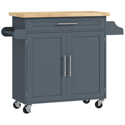 Carucior de bucătărie din lemn cu sertar, suport pentru condimente și dulap, 109x40x89 cm, gri și culoare lemn
