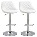 Set 2 Scaune de Bar Pivotante și Reglabile pentru bucătării și baruri, din Piele Ecologică, cu Cusături Diamant, 51.5x48x83-104cm, Albă