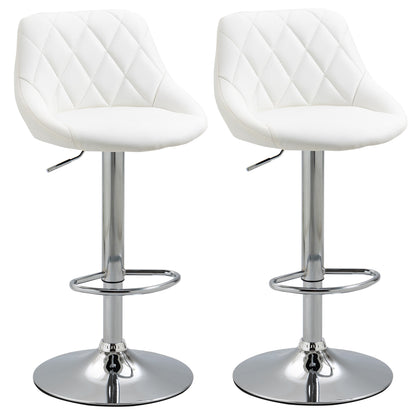 Set 2 Scaune de Bar Pivotante și Reglabile pentru bucătării și baruri, din Piele Ecologică, cu Cusături Diamant, 51.5x48x83-104cm, Albă
