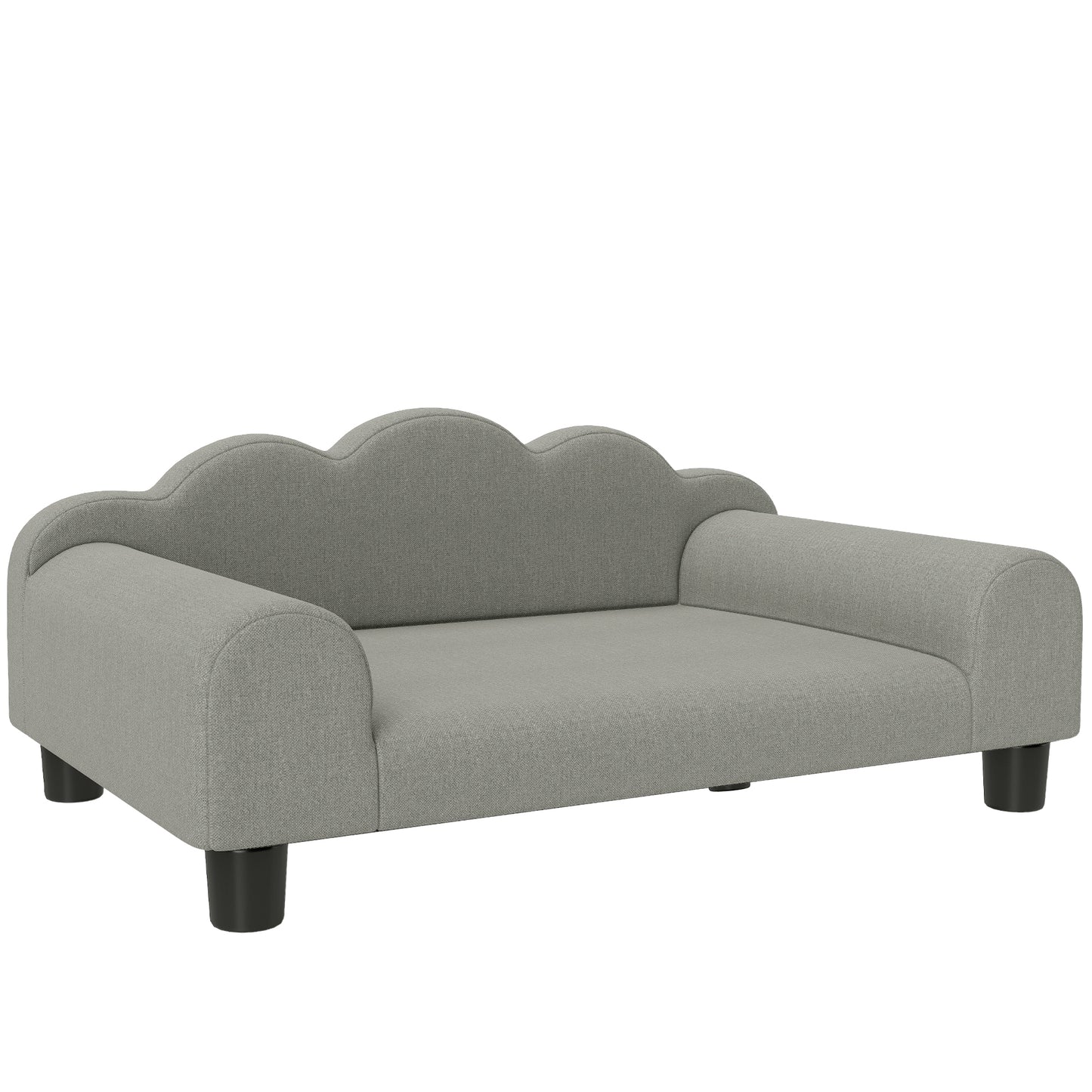 Canapea pentru câini cu brațe de sprijin, din lemn și material textil French Terry, 66x42x28,5 cm, gri