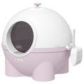 Litiere pentru Pisici 4kg Max cu Capac și Lopățică Inclusă, 53x51x48 cm, Albă și Roz