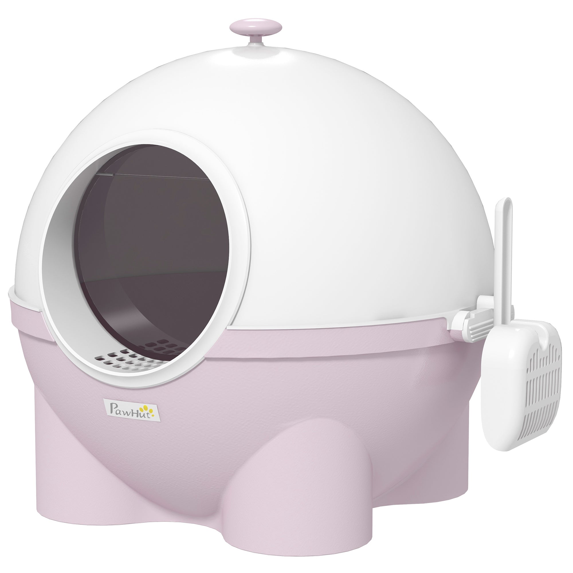 Litiere pentru Pisici 4kg Max cu Capac și Lopățică Inclusă, 53x51x48 cm, Albă și Roz
