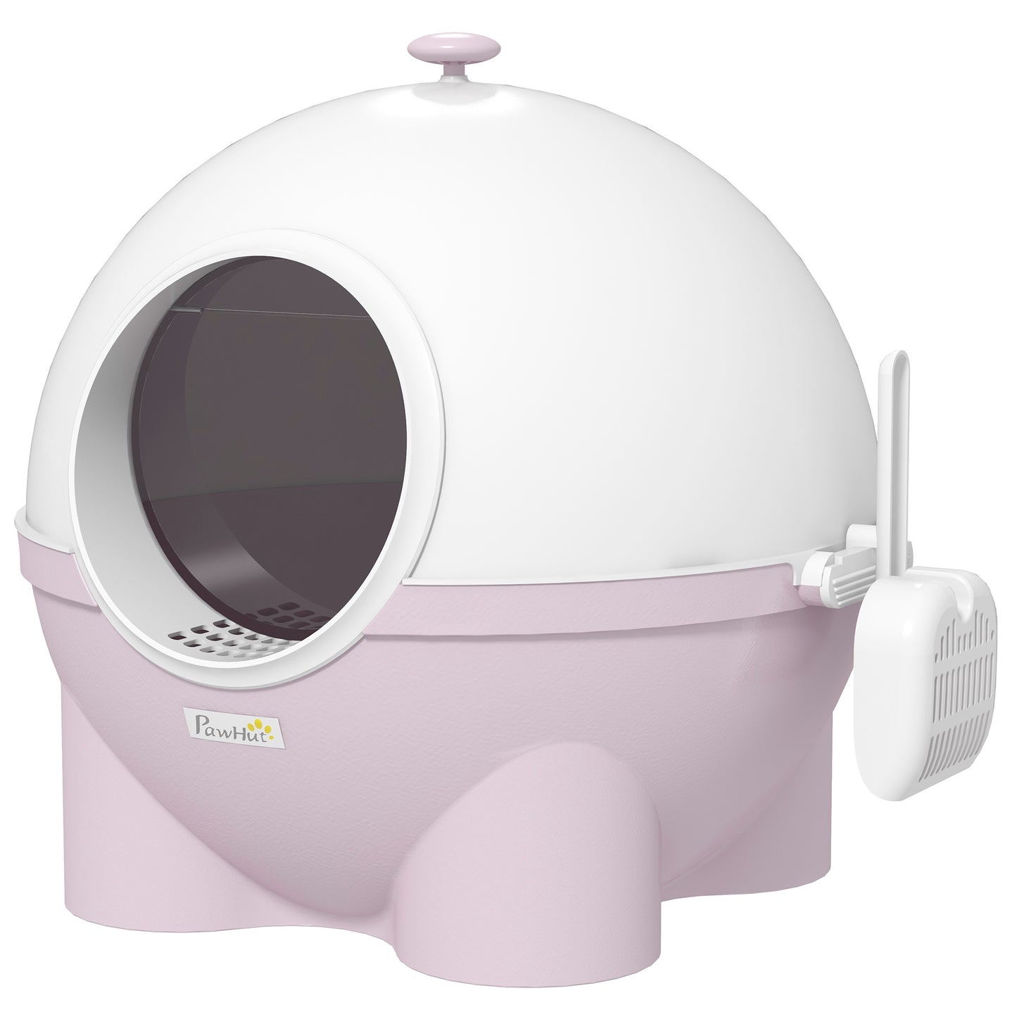 Litiere pentru Pisici 4kg Max cu Capac și Lopățică Inclusă, 53x51x48 cm, Albă și Roz