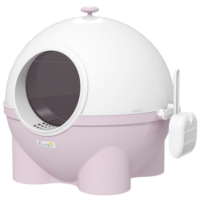 Litiere pentru Pisici 4kg Max cu Capac și Lopățică Inclusă, 53x51x48 cm, Albă și Roz