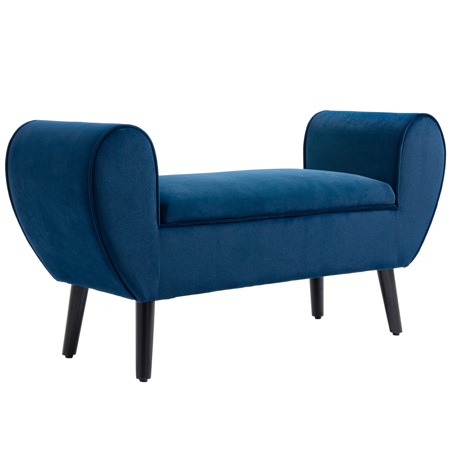 Banca Depozitare Capitonata pentru Dormitor si Hol, Banca Capatul patului din Tesatura Catifelata cu Cotiere, 118x42x66cm, Albastru inchis