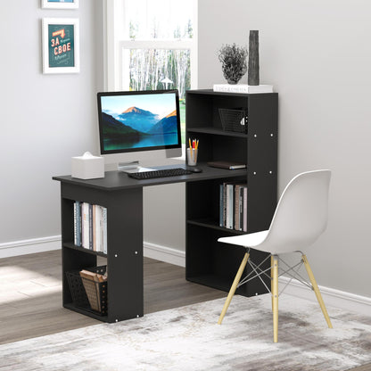 Birou PC din Lemn cu 6 Rafturi Laterale pentru Depozitare, 120x55x120 cm, Negru
