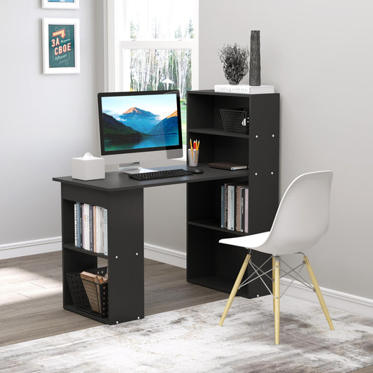 Birou PC din Lemn cu 6 Rafturi Laterale pentru Depozitare, 120x55x120 cm, Negru