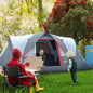 Cort de Camping pentru 4 Persoane Impermeabil cu Ferestre și Stâlpi din Fibră de Sticlă, 4.55x2.3x1.8 m, Gri