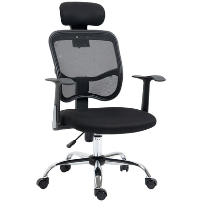 Scaun de Birou Ergonomic  cu Șezut Reglabil și Tetieră, din Poliester și Oțel, 63x62x106-114 cm, Negru