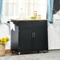 Carucior de bucatarie multifunctional din lemn cu 2 sertare, dulapior si 4 roti, 104x46x91cm, negru