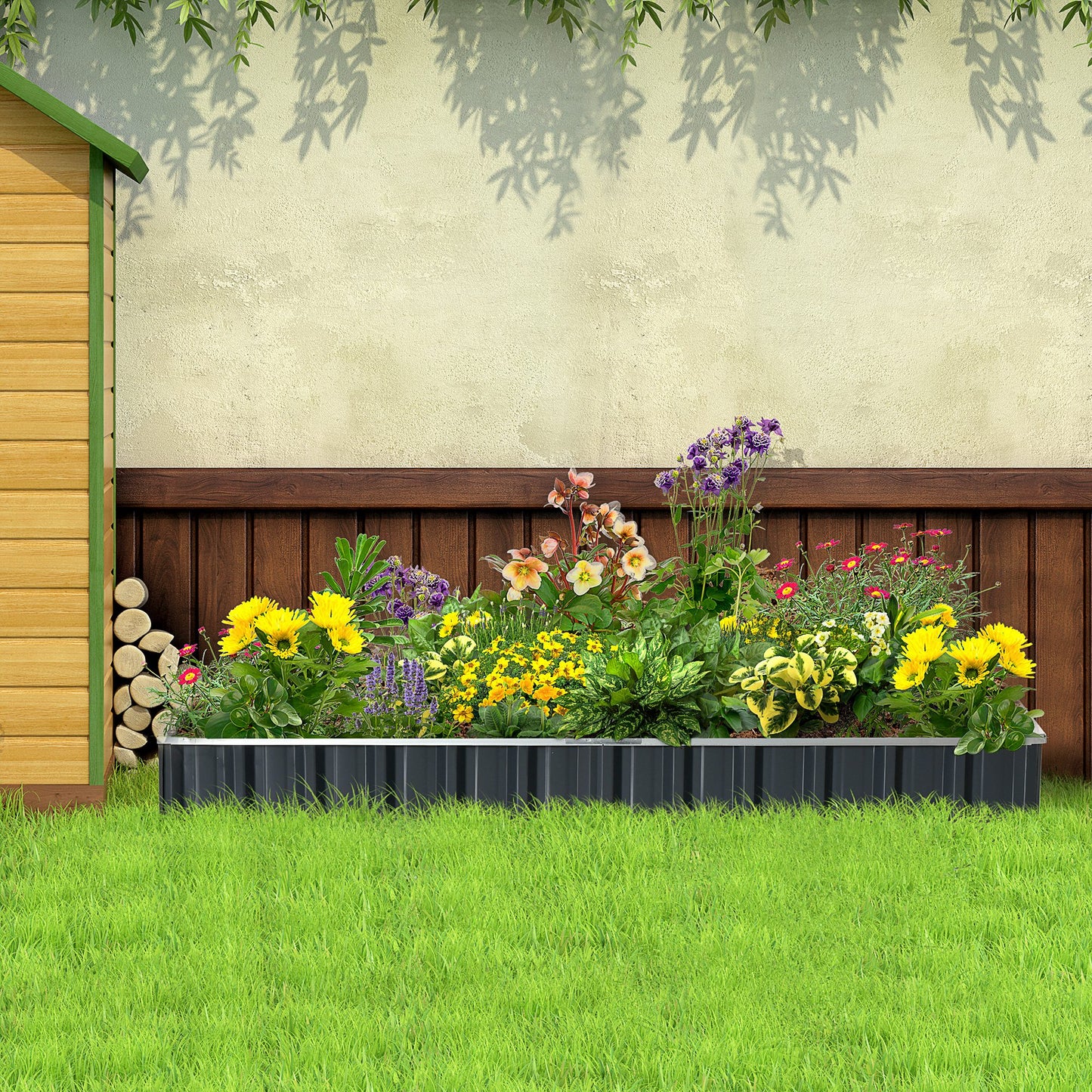 Strat de Cultivare Ridicat, Modular și Fără Fund din Oțel Zincat, 258x90x30 cm, Gri Închis