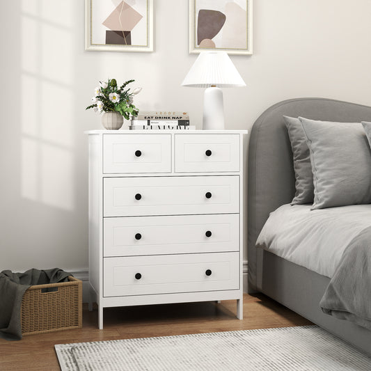 Comodă cu 5 Sertare pentru Dormitor și Cameră de Zi, Unitate de Organizare și Depozitare, Design Modern, 67.5x33x101cm, Alb