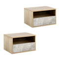Set de 2 Noptiere Suspendate cu Sertar si Etajera 45x35x27.5cm - Gri/Culoare Lemn