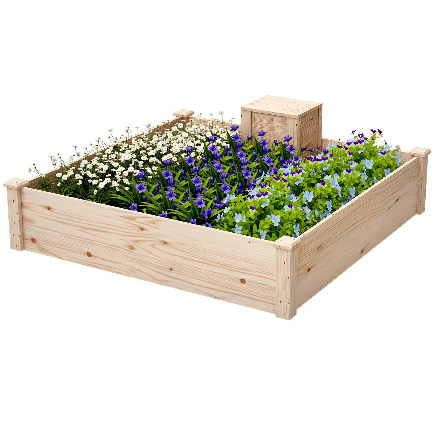 Jardinieră de Exterior cu Compostor și Bază Deschisă din Lemn de Brad, 123x123x25,5 cm, Lemn Natural