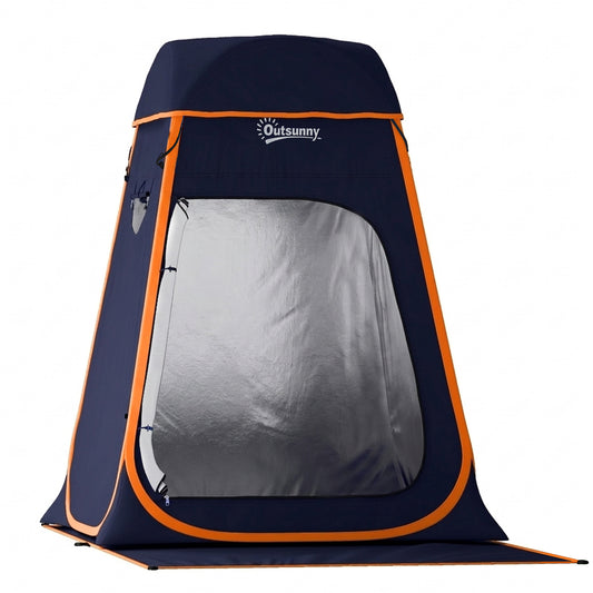 Cort de Duș Pop-Up Impermeabil cu Acoperiș Detașabil, din Poliester 190T și Oțel, 152x152x200 cm, Albastru Închis