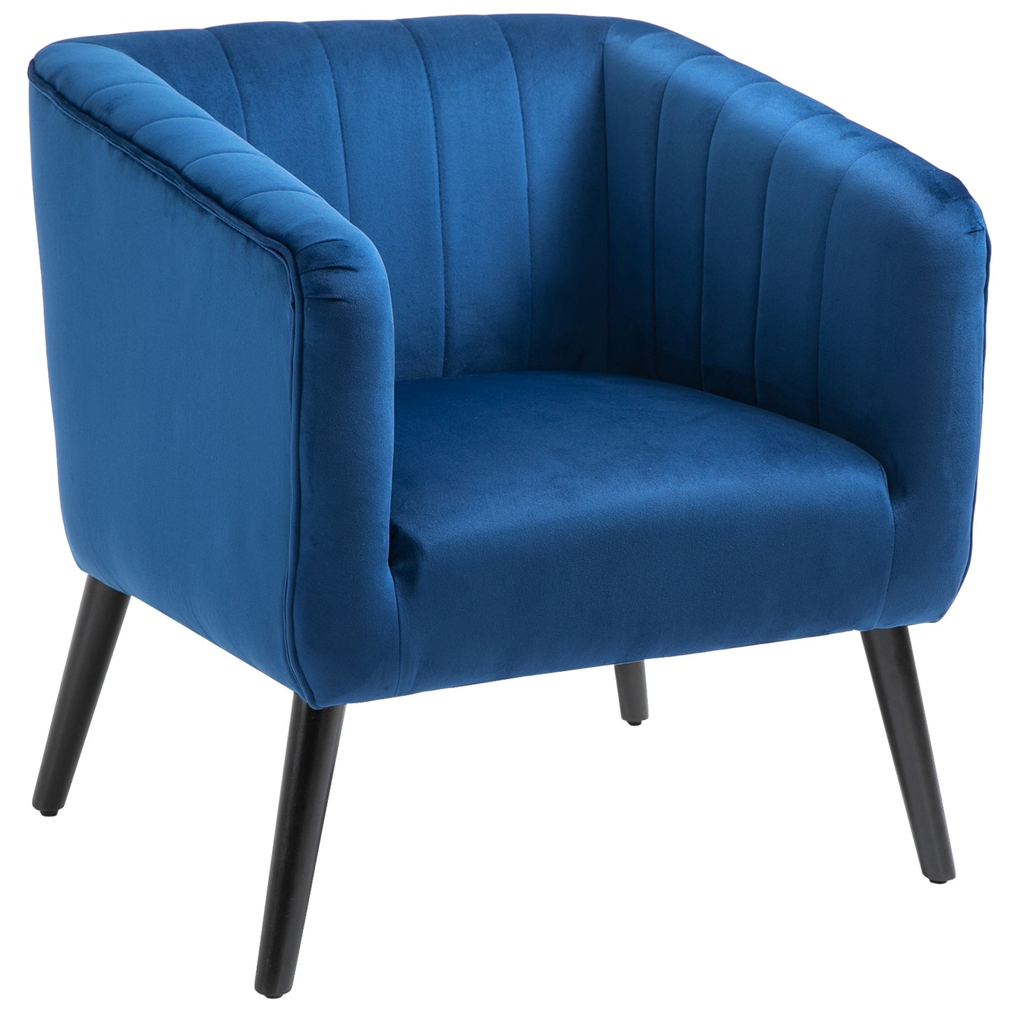 Fotoliu Modern Stil Nordic Invelis din Catifea si Picioare din Lemn, Albastru, 70.5x70x76cm