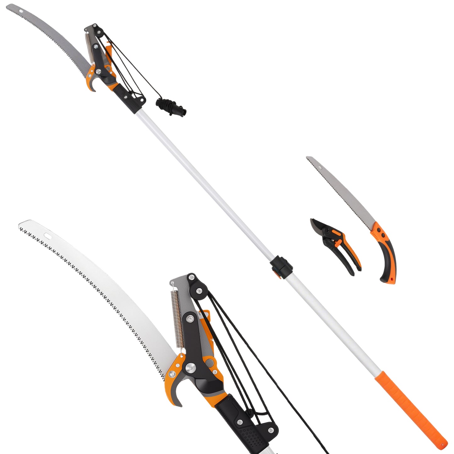 Fierăstrău Manual 2-în-1 cu Tijă Telescopică din Aluminiu de 2-3 m, Fierăstrău de Tăiere și Foarfecă cu Blocare de Siguranță