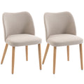Set de 2 Scaune de Masă Moderne, Scaune de Bucătărie cu Tapițerie din In, Șezut Imbătut, Spătar Curbat, Picioare din Lemn de Cauciuc, Ușor de Asamblat, Alb Crem