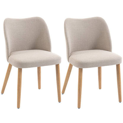 Set de 2 Scaune de Masă Moderne, Scaune de Bucătărie cu Tapițerie din In, Șezut Imbătut, Spătar Curbat, Picioare din Lemn de Cauciuc, Ușor de Asamblat, Alb Crem