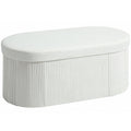 Taburet cu Spațiu de Depozitare Pliabil , Bancă Modernă Tapițată cu Catifea, Suport pentru Picioare cu Compartiment de 72L pentru Sufragerie și Dormitor, 76x38x35 cm, Crem