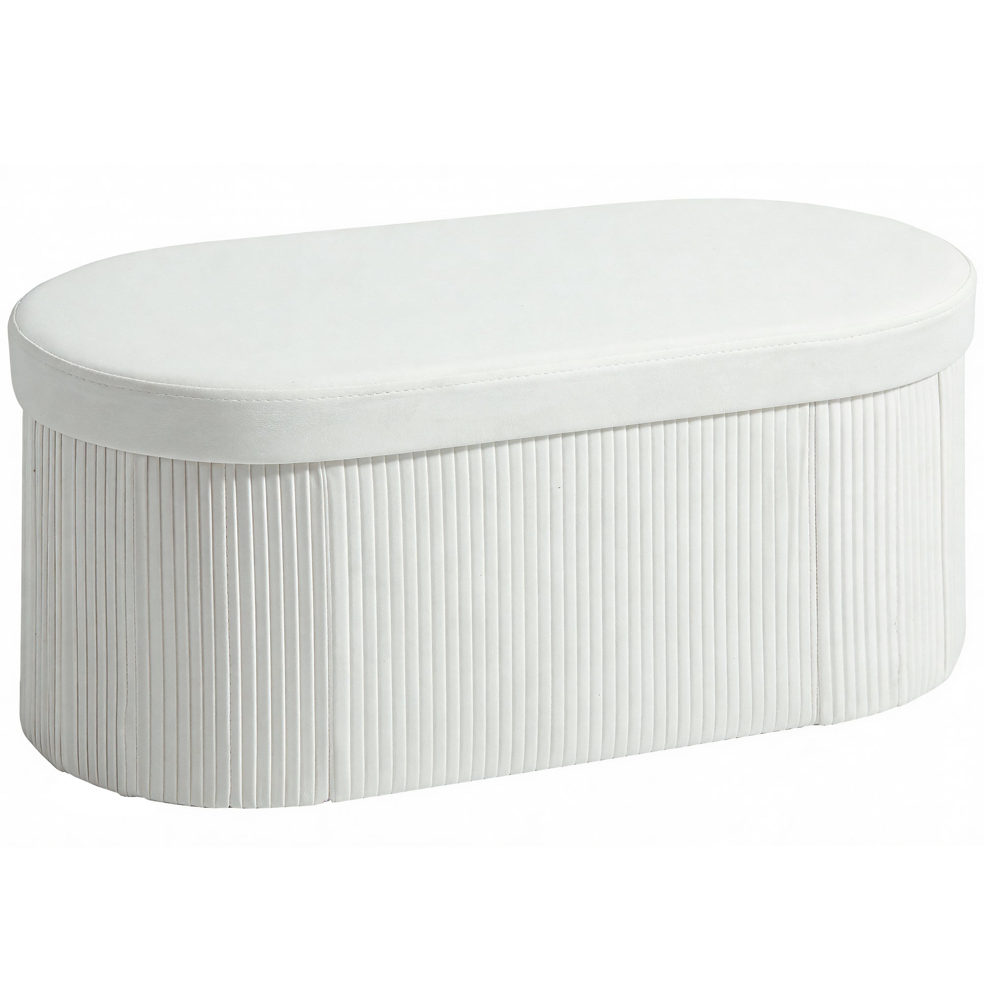 Taburet cu Spațiu de Depozitare Pliabil , Bancă Modernă Tapițată cu Catifea, Suport pentru Picioare cu Compartiment de 72L pentru Sufragerie și Dormitor, 76x38x35 cm, Crem