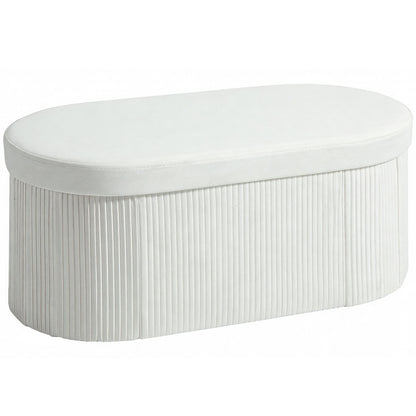 Taburet cu Spațiu de Depozitare Pliabil , Bancă Modernă Tapițată cu Catifea, Suport pentru Picioare cu Compartiment de 72L pentru Sufragerie și Dormitor, 76x38x35 cm, Crem