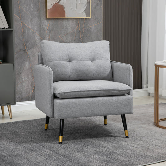 Fotoliu Modern din Material Textil cu Șezut Confortabil și Picioare din Oțel, 76x68x80 cm, Gri