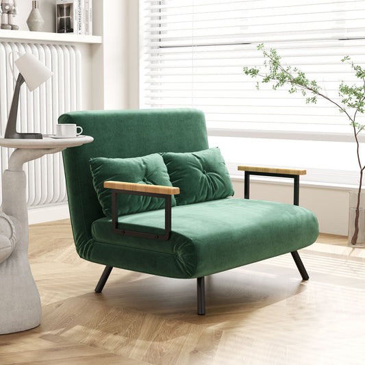 Canapea extensibilă 3 în 1 cu material cu efect de catifea, spătar reglabil și 2 perne, 102x73x81 cm, verde