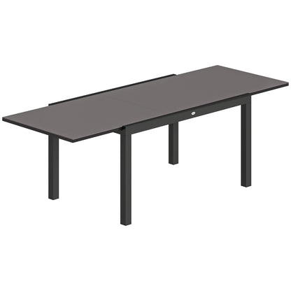 Masă de Grădină Extensibilă pentru 8-10 Persoane cu Blat din Sticlă Temperată, din Aluminiu, 140/240x90 cm, Negru