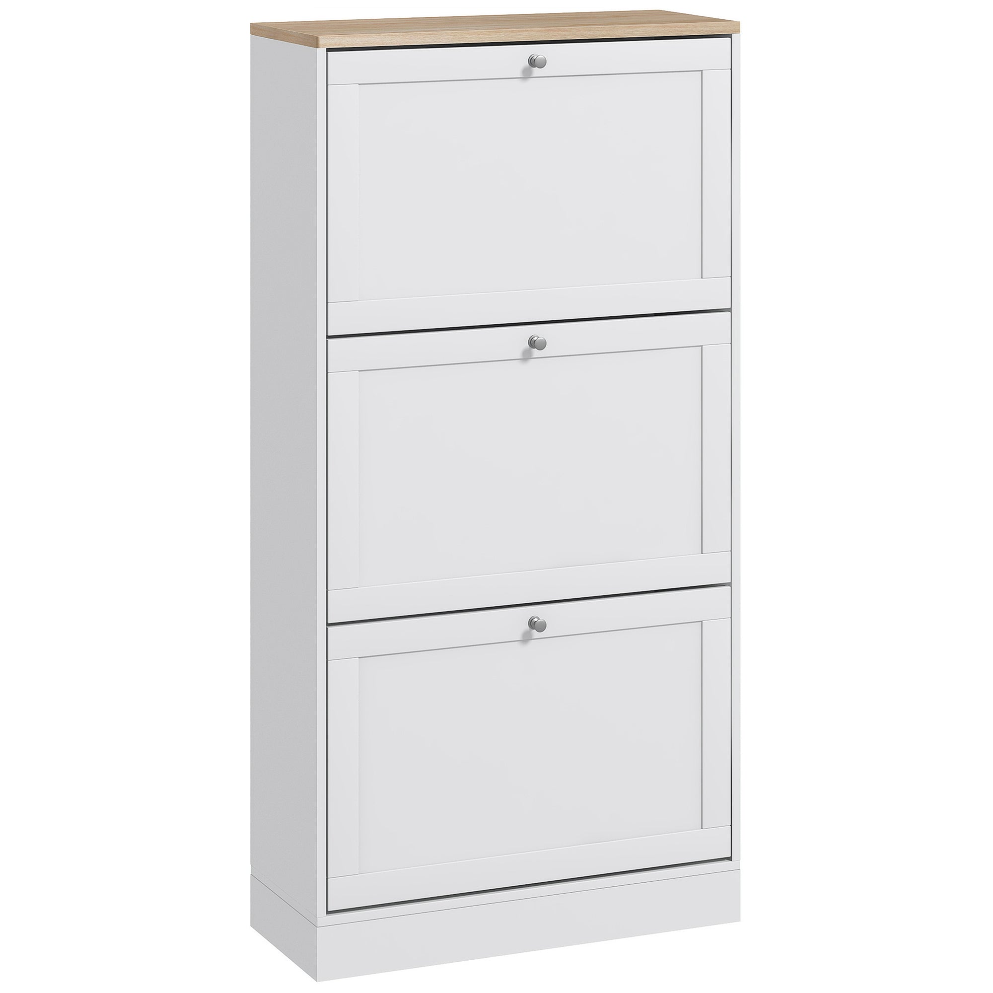 Dulap pentru încălțăminte cu 3 sertare și rafturi reglabile pe 2 niveluri, din lemn, 60x23.5x115 cm, alb