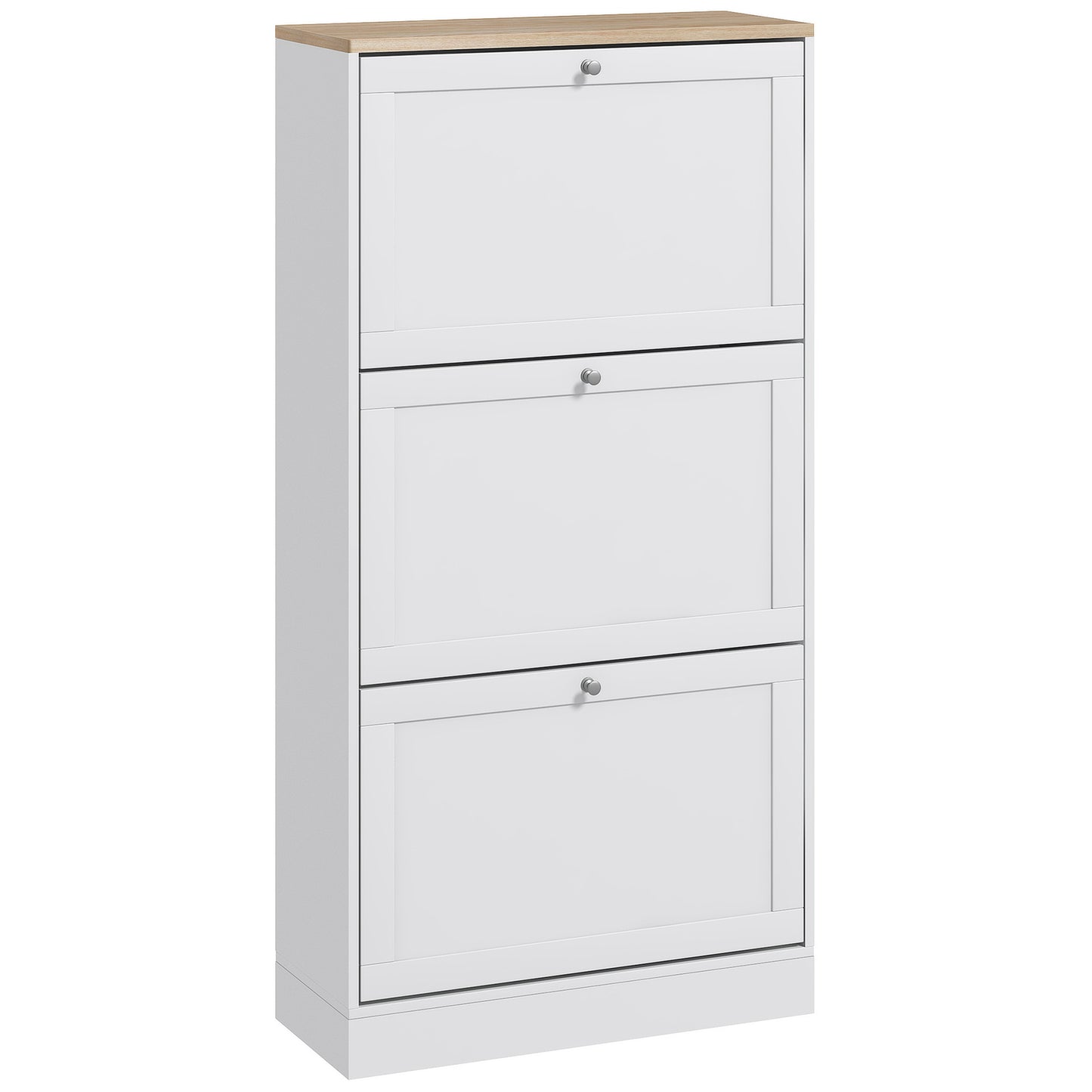 Dulap pentru încălțăminte cu 3 sertare și rafturi reglabile pe 2 niveluri, din lemn, 60x23.5x115 cm, alb