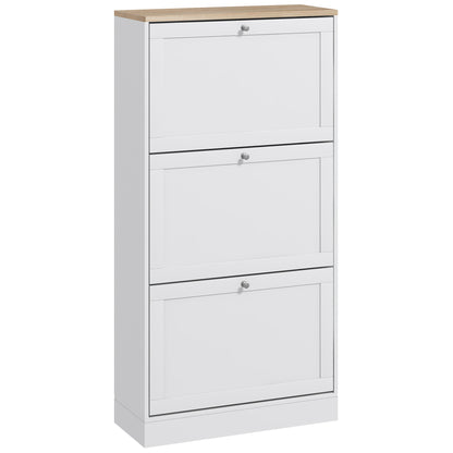 Dulap pentru încălțăminte cu 3 sertare și rafturi reglabile pe 2 niveluri, din lemn, 60x23.5x115 cm, alb