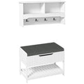 Mobila Cuier de Perete cu Banca Suport pentru Pantofi Dotata cu Cuburi de Perete, 4 Carlige si Raft Retractabil, 80x20x40 cm, Alb