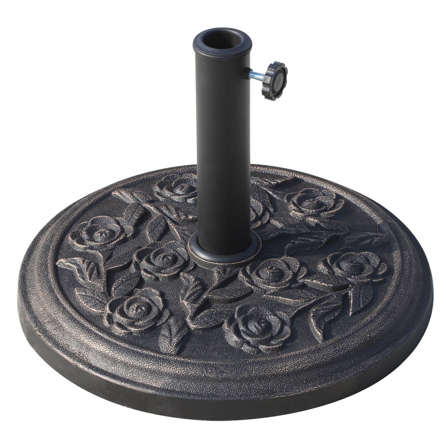 Suport de Grădină pentru Umbrelă 9kg, Bază din Rășină Rezistentă cu Efect Bronz Antic, Ø45.5x31.5 cm, Negru