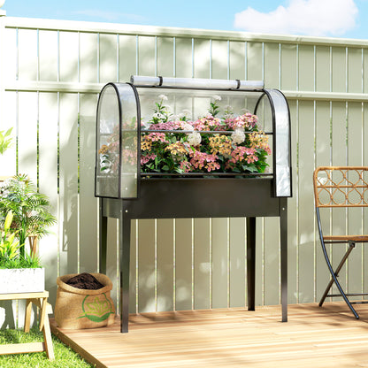 Jardinieră Ridicată cu Mini Sera și Orificiu de Drenare, 100x49x136 cm, Negru