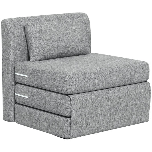 Fotoliu Pat Pliabil de Podea cu 3 Secțiuni Economisitor de Spațiu, din Material Textil, 80x75x74 cm, Gri