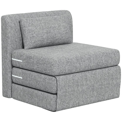 Fotoliu Pat Pliabil de Podea cu 3 Secțiuni Economisitor de Spațiu, din Material Textil, 80x75x74 cm, Gri