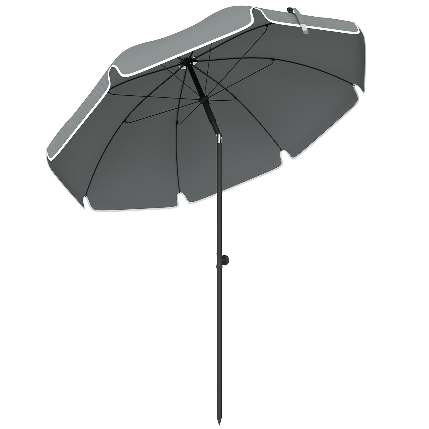 Umbrelă de Plajă Reglabilă cu Ancoră pentru Nisip și Geantă de Transport, Ø150x185 cm, Gri Închis