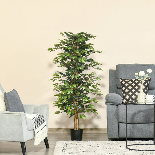 Plantă Ficus Falsă, Plantă Înaltă de 150cm, Plantă Artificială Decorativă pentru Interior și Exterior, Ø17x14.5 cm, Verde