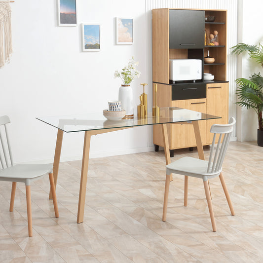 Masa de sufragerie dreptunghiulara pentru max 4 persoane, din otel cu blat din sticla securizata, pentru bucatarie, sufragerie si living, 150x75x76 cm
