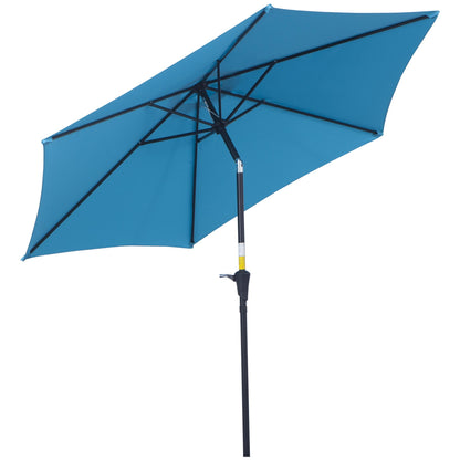 Umbrelă de grădină Ø2,6x2,4 m cu manivelă și cap înclinabil din aluminiu și poliester, albastră