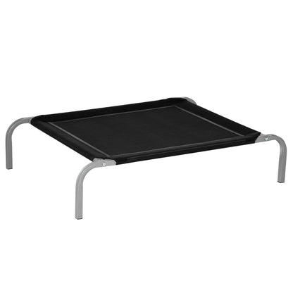 Pătuț pentru Câini Ridicat cu Șezut Respirabil, din Metal și Țesătură, 90x65x20 cm, Negru și Argintiu