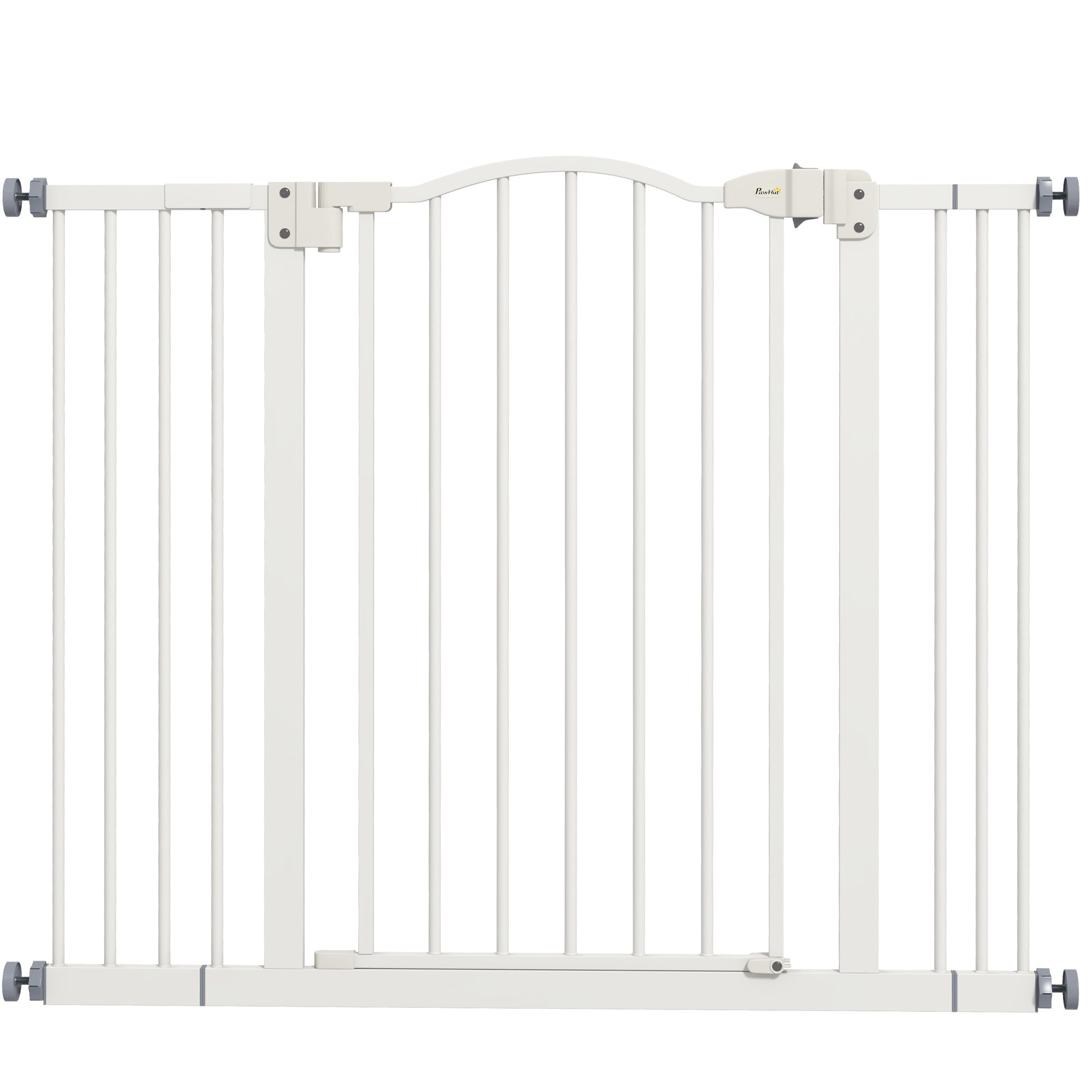 Poartă pentru câini extensibilă cu 4 șuruburi reglabile, din metal și plastic, 74-100x78 cm, alb