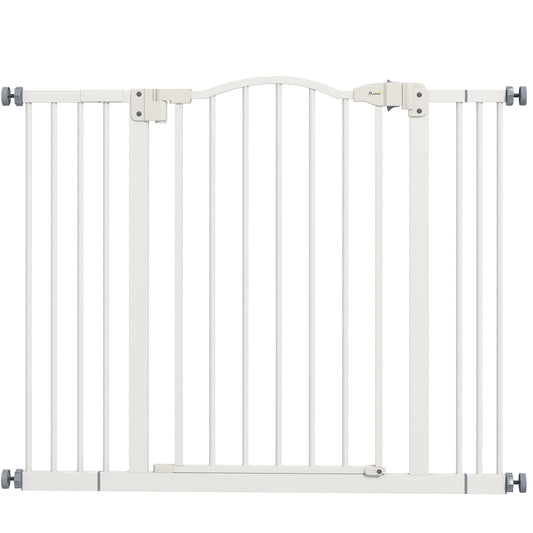 Poartă pentru câini extensibilă cu 4 șuruburi reglabile, din metal și plastic, 74-100x78 cm, alb
