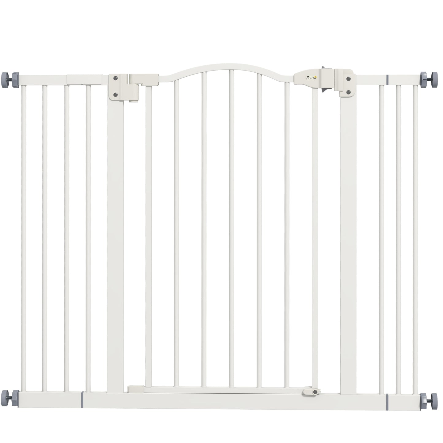 Poartă pentru câini extensibilă cu 4 șuruburi reglabile, din metal și plastic, 74-100x78 cm, alb